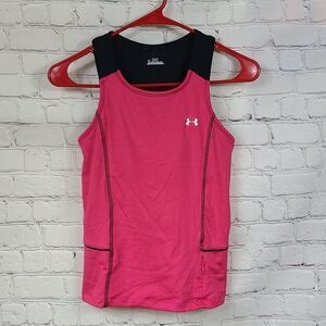 Women's UA Running Tank Pink Black Fitted Under Armour Sleeveless Top Shelf Bra
